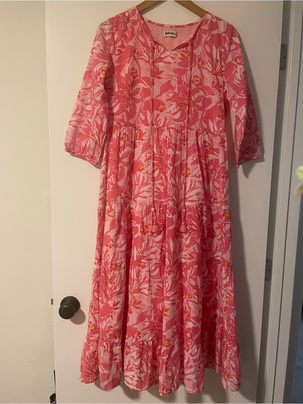 fabindia Floral Tiered cotton floral pinks women’s dress